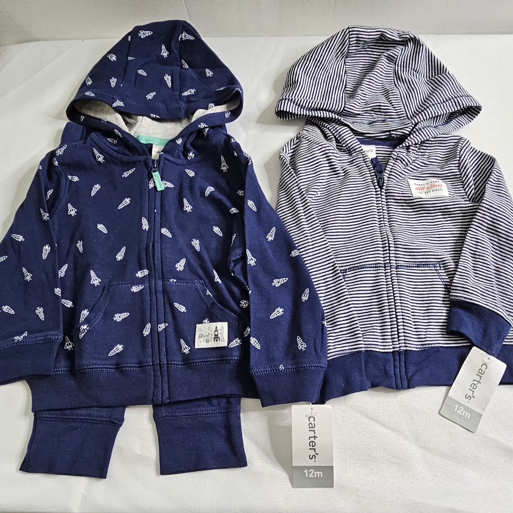 Carter's Baby Hoodies Set - Navy and Striped